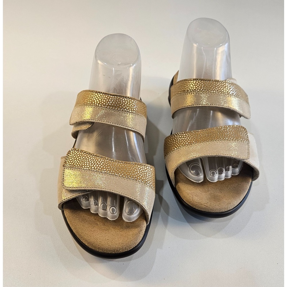 SAS Women's Gold Slip On Slide Sandals Size 8M Tripad Comfort Adjustable